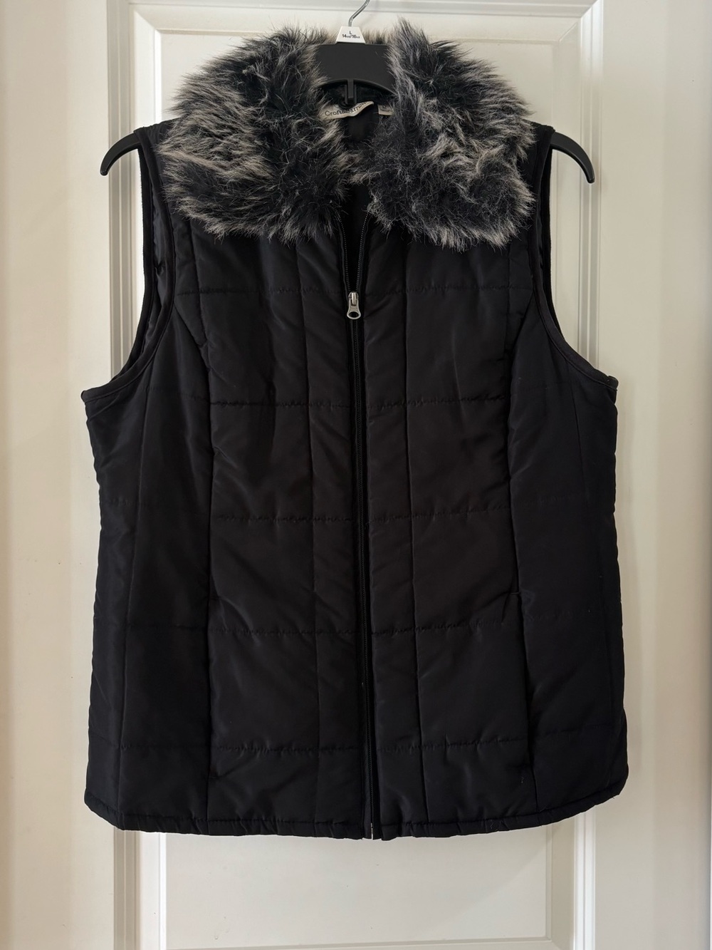 Croft & Barrow Black Quilted Puffer Vest with Faux Fur Collar - Women's Jacket